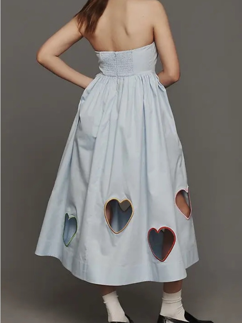 Anthropologie Mare Mare Strapless Cutout Hearts A-Line Midi Dress Size Small - Picture 2 of 14